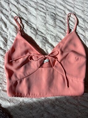 Abercrombie & Fitch Coral Pink Tie-Front Cropped Tank